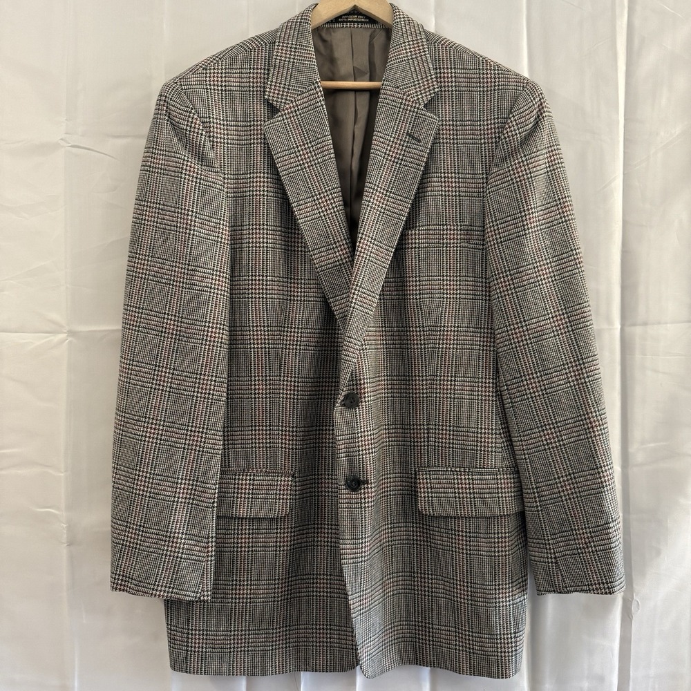 Bullock & Jones Blazer Men 44R suit jacket Houndstooth Plaid Sport Coat‎ Single